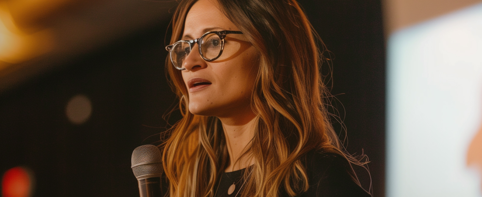 Woman speaking on stage