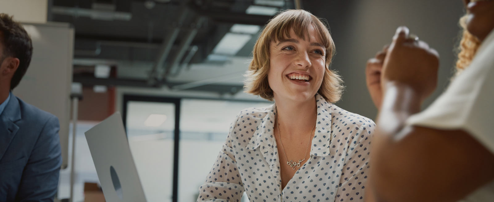 Smiling woman having conversation